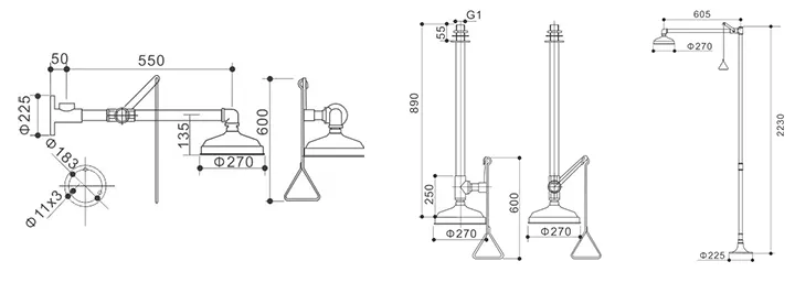 1.2 Pounds Poids Les fabricants de cabines de douche d'urgence avec montage à vis et tête en céramique qui oscille à 90 degrés 1