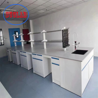 Bon prix Bancs de laboratoire de chimie Fabricants de meubles de laboratoire Plateaux de réactifs en acier laminé à froid Bancs de laboratoire avec étagère en verre réglable en ligne