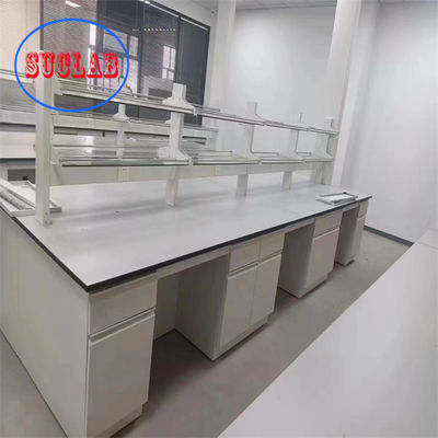 Bon prix Bureau de laboratoire de chimie jaune avec poignée d'alliage d'aluminium d'insertion et racks de réactifs en ligne