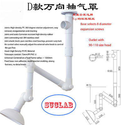Bon prix Échappement rouge ou blanc Hood Pp Body Ceiling Mounted de vapeur de laboratoire de 3 joints en ligne