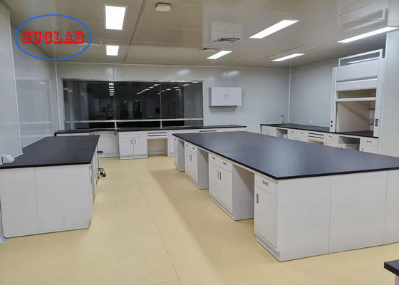 Bon prix Un cas de laboratoire gris blanc avec un comptoir en résine phénolique noire dans un laboratoire universitaire en ligne