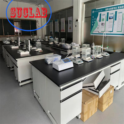 Bon prix Laboratoire de chimie résistant aux produits chimiques Table de travail Laboratoire de bois Cas de travail avec plusieurs armoires en ligne